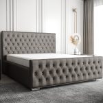 Łóżko Pikowane 120x200 Eleganckie Łoże Podwójne + Podwyższony Przód + Kryształki + Stelaż Pojemnik RIVIERA wybór rozmiarów 120x200 140x200 160x200 180x200