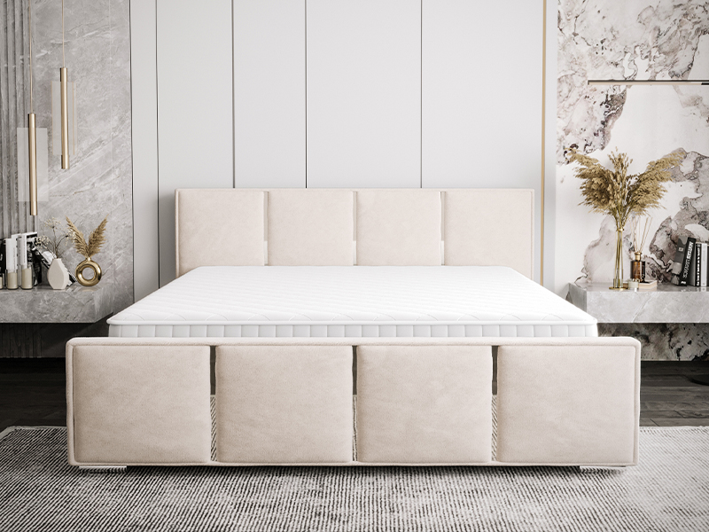 Łóżko 140x200 Metalowe Wstawki Panele Tapicerowane Na Wezgłowiu Przodzie Modena